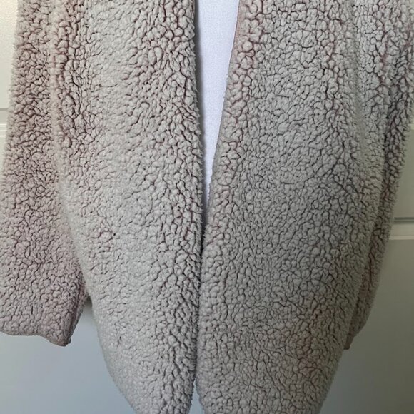 PINK Victorias Secret Pink Sherpa Open Front Hoodie Teddy Cardigan One Size - Picture 4 of 12